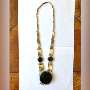 21” Wooden Bead Necklace with Large Granite Stones